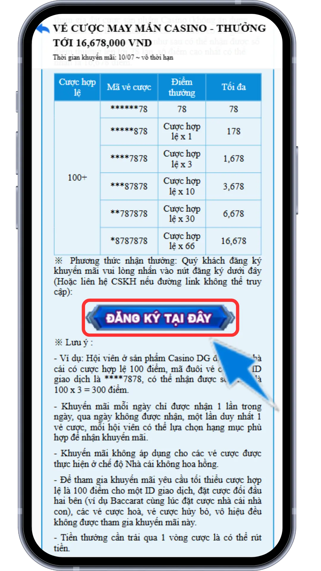 Bước 3 : Bấm vào Đăng Ký Nhận Ngay